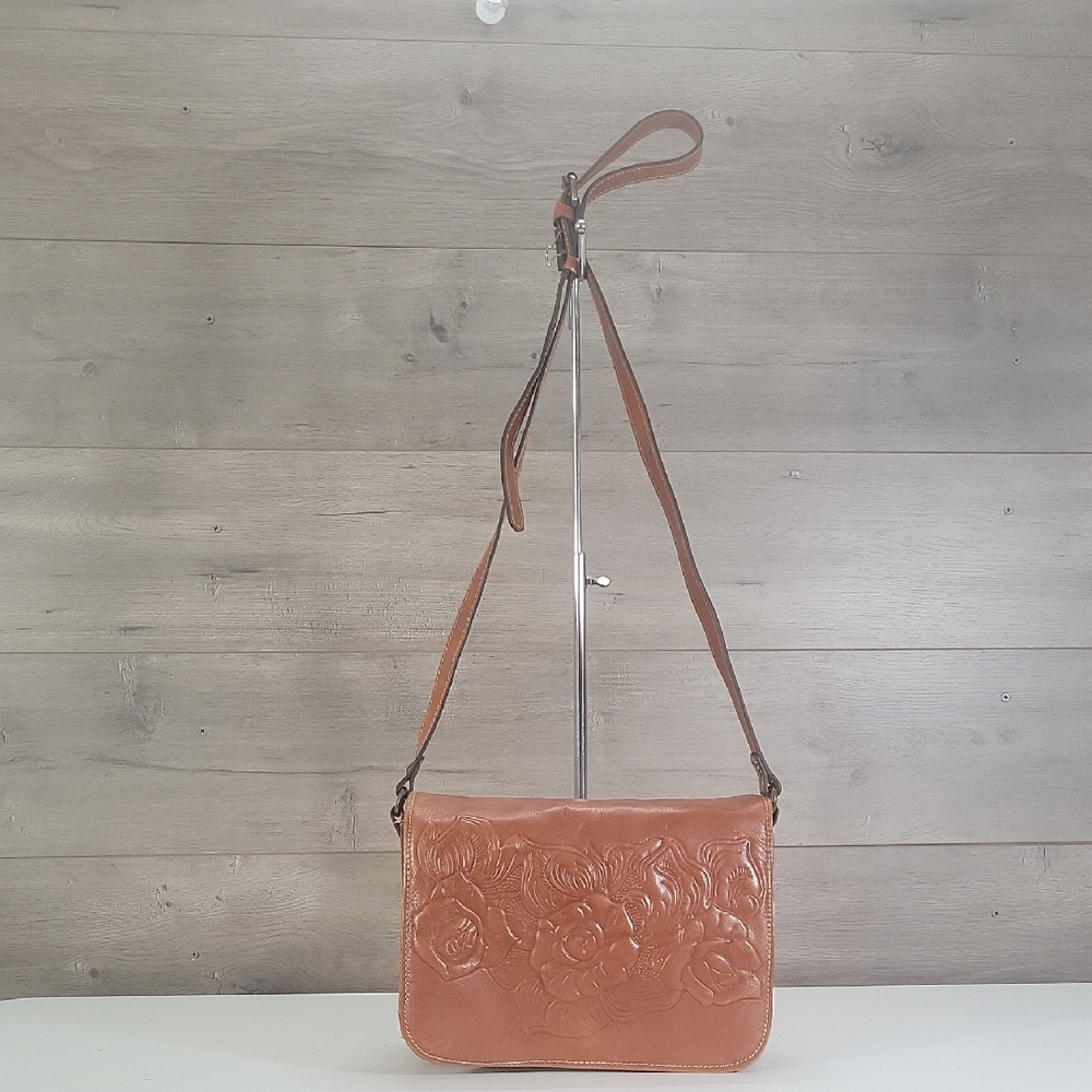 Patricia Nash Classic Floral Tooled Leather Crossbody Bag - Brown